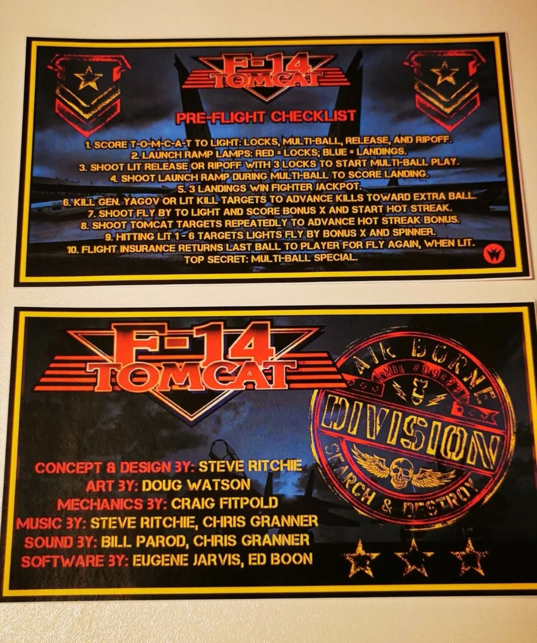 Pinball Card instructions F14 Tomcat Williams