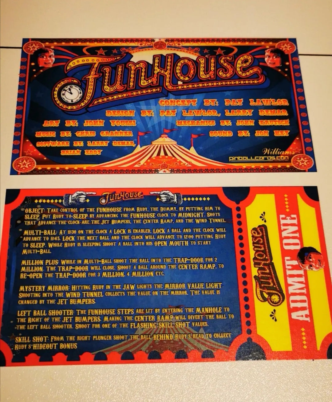 Pinball card instructions Funhouse Williams
